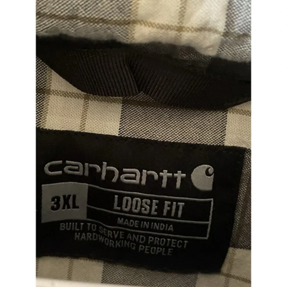 Carhartt Mens 3XL Loose‎ Fit Plaid Button Down Work Shirt Navy Blue 104910 126